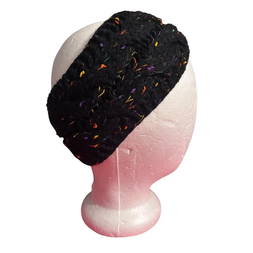 MOK Cable Knit Headband Women OS Black Multi Confetti Excellent Fleece Lined‎